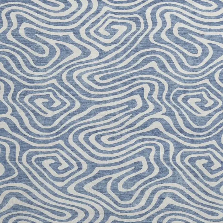 8' Denim Blue And Ivory Abstract Washable Round Rug With UV Protection Photo 3