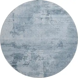 Photo of 8' Denim Blue And Ivory Abstract Washable Round Rug With UV Protection