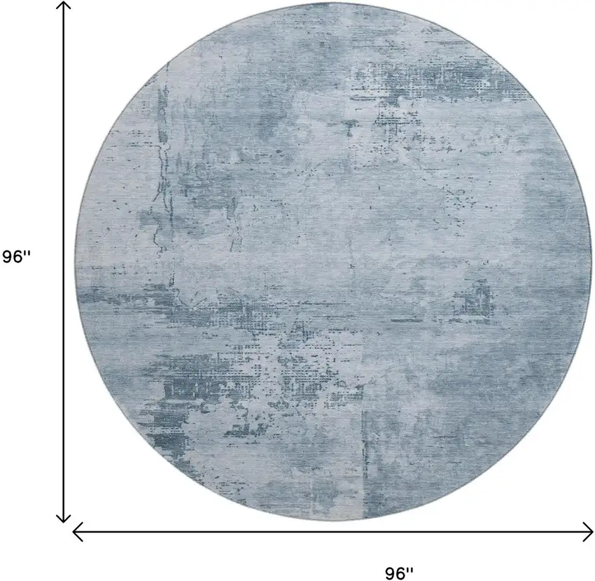 8' Denim Blue And Ivory Abstract Washable Round Rug With UV Protection Photo 8
