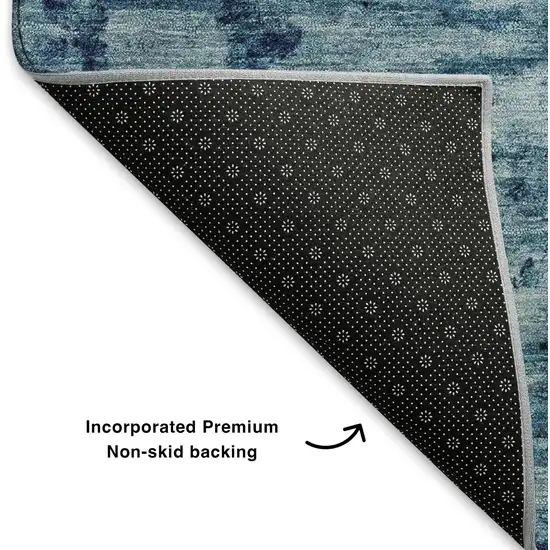 8' Denim Blue And Ivory Abstract Washable Round Rug With UV Protection Photo 5