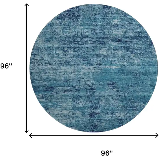 8' Denim Blue And Ivory Abstract Washable Round Rug With UV Protection Photo 9