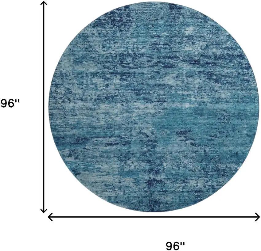 8' Denim Blue And Ivory Abstract Washable Round Rug With UV Protection Photo 9
