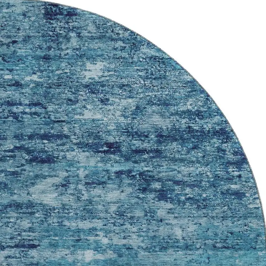 8' Denim Blue And Ivory Abstract Washable Round Rug With UV Protection Photo 2