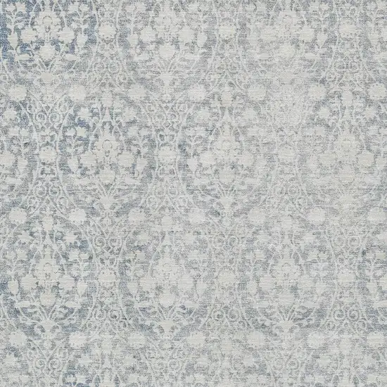 8' Denim Blue And Ivory Damask Washable Area Rug With UV Protection Photo 2