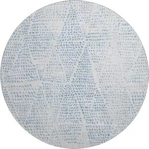 Photo of 8' Denim Blue And Ivory Diamond Washable Round Rug With UV Protection