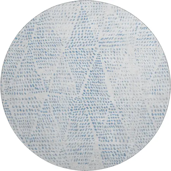 8' Denim Blue And Ivory Diamond Washable Round Rug With UV Protection Photo 1