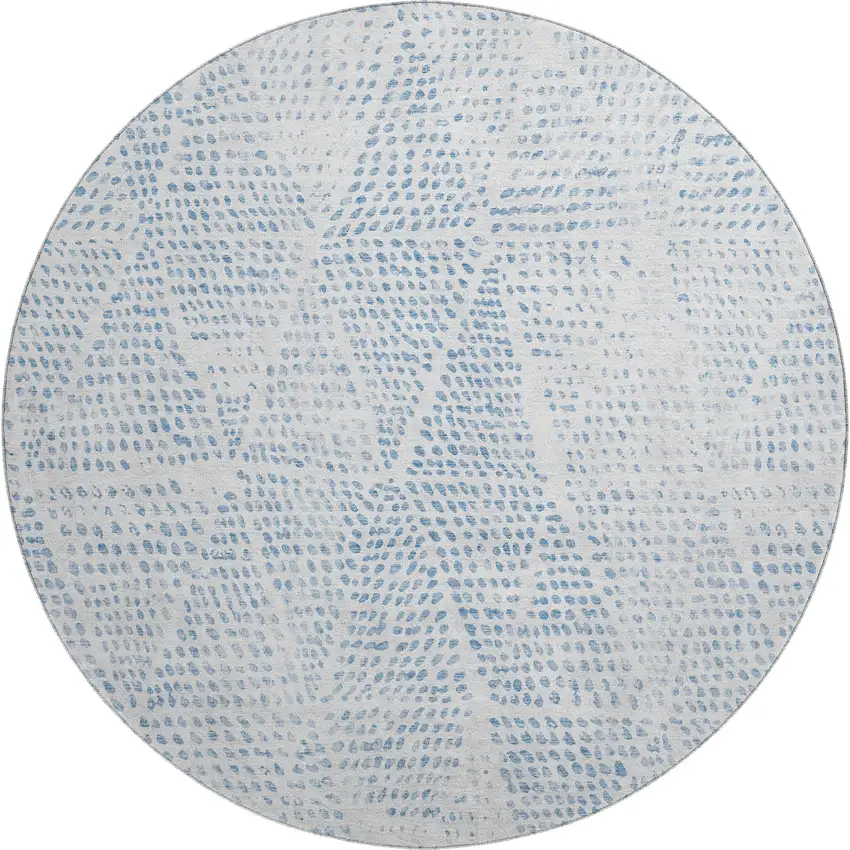 8' Denim Blue And Ivory Diamond Washable Round Rug With UV Protection Photo 1