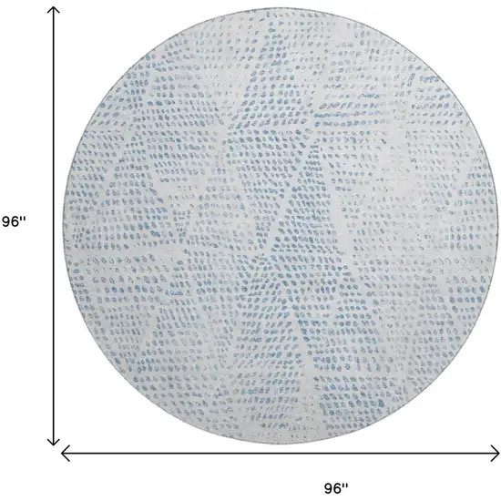 8' Denim Blue And Ivory Diamond Washable Round Rug With UV Protection Photo 3