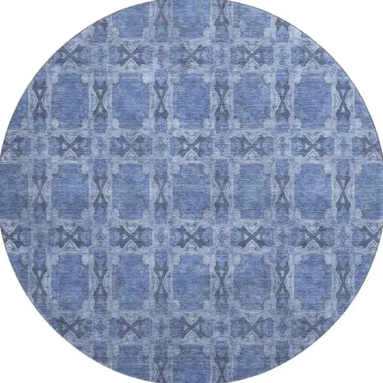 8' Denim Blue And Ivory Floral Medallion Washable Round Rug With UV Protection Photo 3