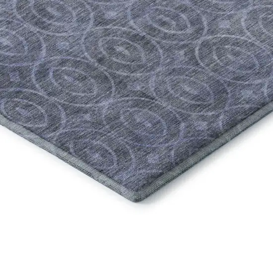 8' Denim Blue And Ivory Geometric Washable Area Rug With UV Protection Photo 7