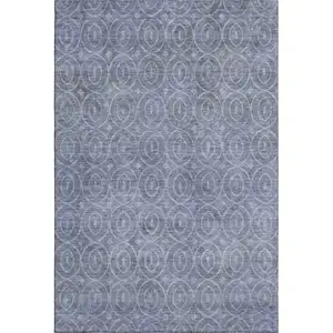 Photo of 8' Denim Blue And Ivory Geometric Washable Area Rug With UV Protection
