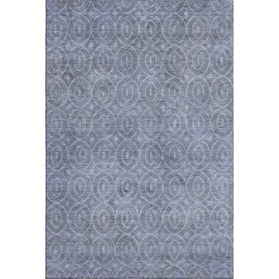 8' Denim Blue And Ivory Geometric Washable Area Rug With UV Protection Photo 1