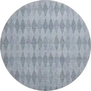 Photo of 8' Denim Blue And Ivory Geometric Washable Round Rug With UV Protection