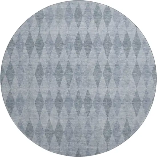 8' Denim Blue And Ivory Geometric Washable Round Rug With UV Protection Photo 1