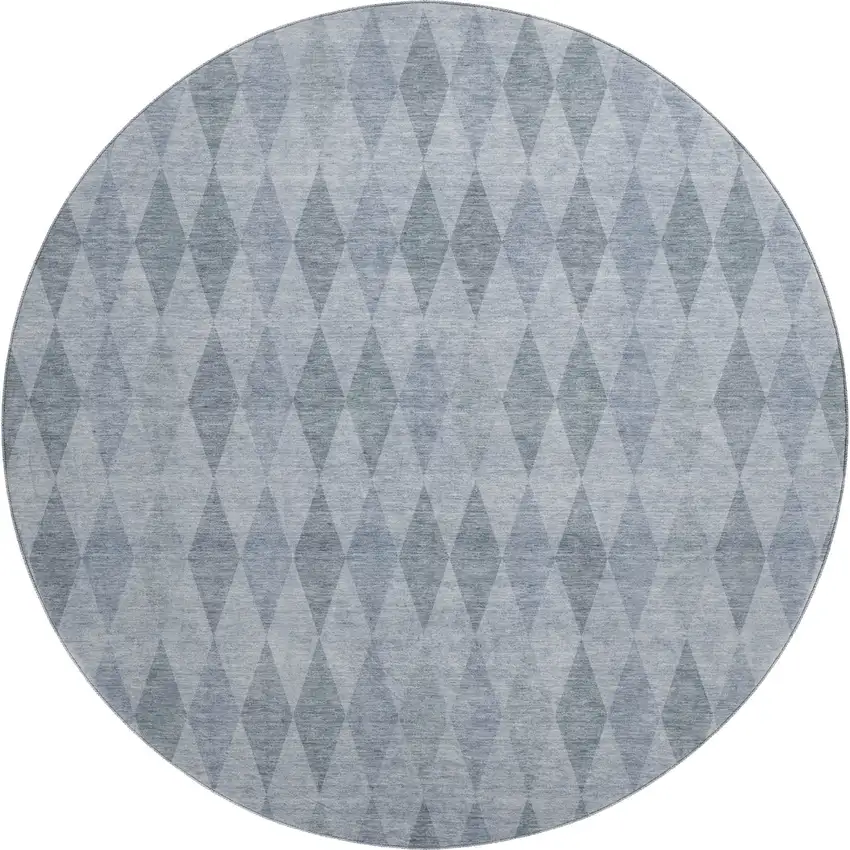 8' Denim Blue And Ivory Geometric Washable Round Rug With UV Protection Photo 1