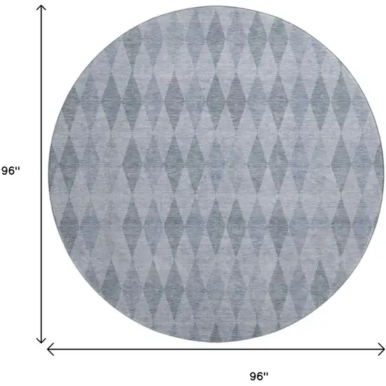 8' Denim Blue And Ivory Geometric Washable Round Rug With UV Protection Photo 9