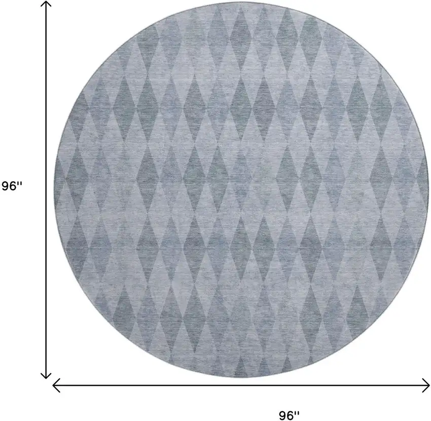 8' Denim Blue And Ivory Geometric Washable Round Rug With UV Protection Photo 9
