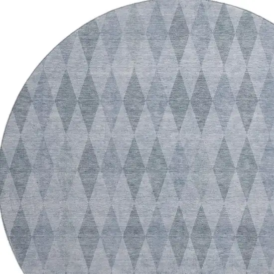 8' Denim Blue And Ivory Geometric Washable Round Rug With UV Protection Photo 3