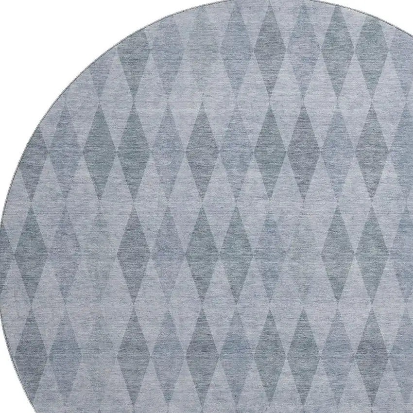 8' Denim Blue And Ivory Geometric Washable Round Rug With UV Protection Photo 3