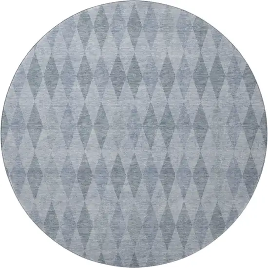 8' Denim Blue And Ivory Geometric Washable Round Rug With UV Protection Photo 4