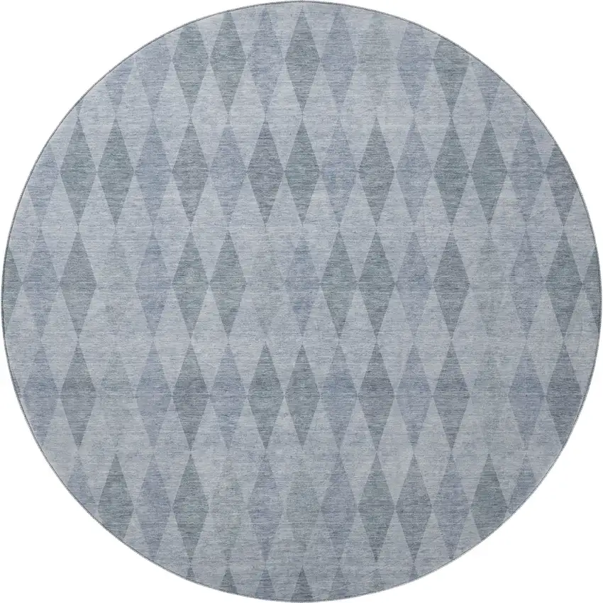 8' Denim Blue And Ivory Geometric Washable Round Rug With UV Protection Photo 4