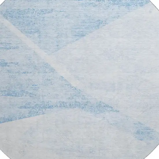 8' Denim Blue And Ivory Geometric Washable Round Rug With UV Protection Photo 3