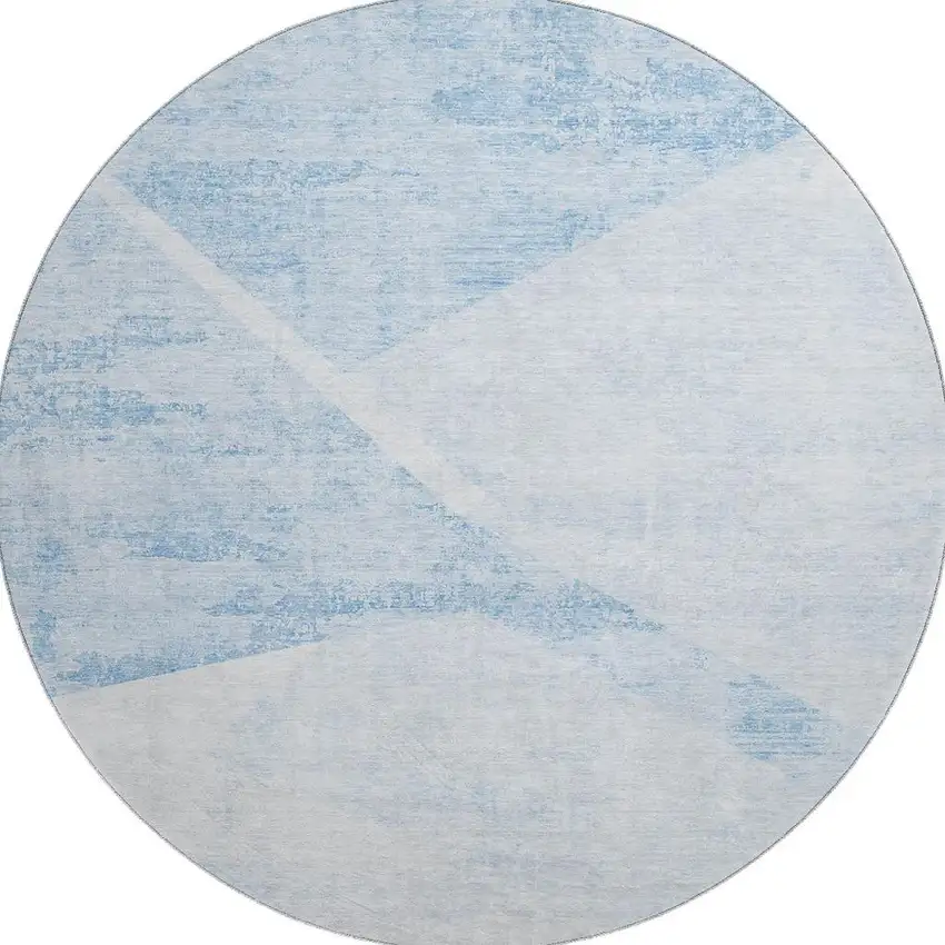 8' Denim Blue And Ivory Geometric Washable Round Rug With UV Protection Photo 4