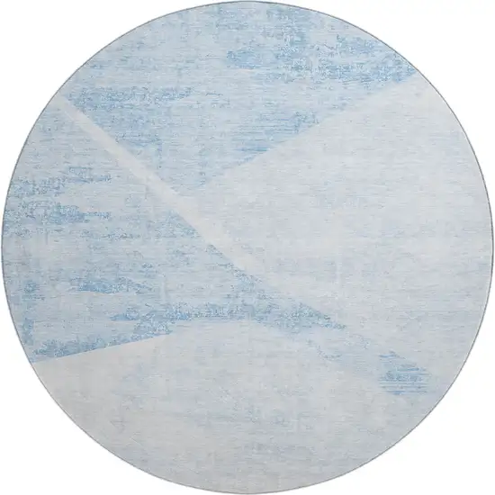 8' Denim Blue And Ivory Geometric Washable Round Rug With UV Protection Photo 1