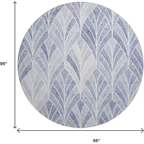 8' Denim Blue And Ivory Geometric Washable Round Rug With UV Protection Photo 3
