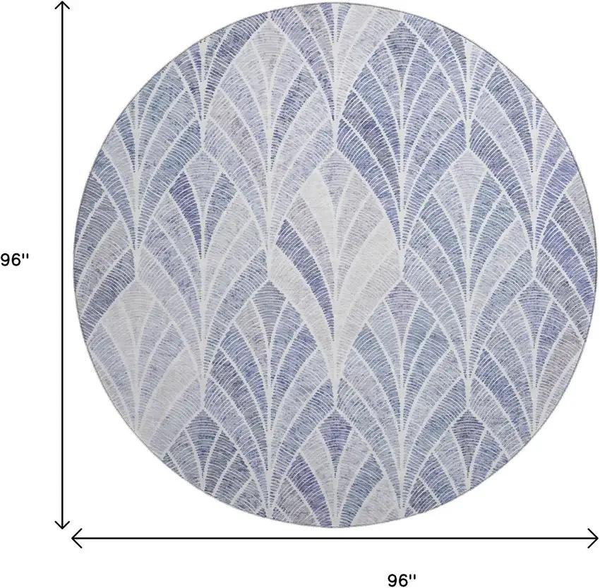 8' Denim Blue And Ivory Geometric Washable Round Rug With UV Protection Photo 3