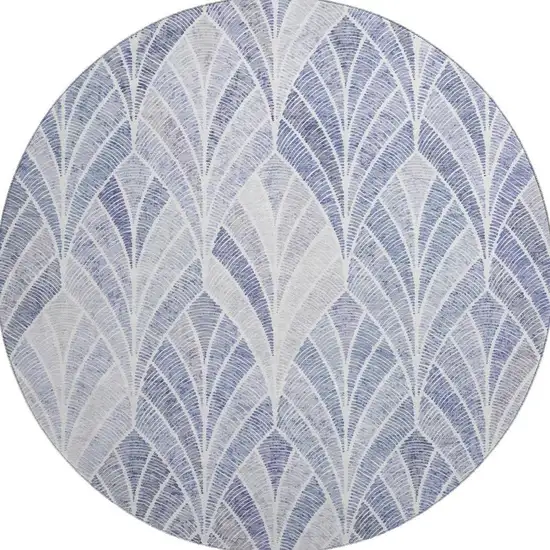 8' Denim Blue And Ivory Geometric Washable Round Rug With UV Protection Photo 4