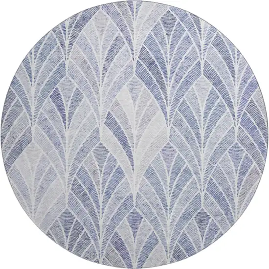8' Denim Blue And Ivory Geometric Washable Round Rug With UV Protection Photo 1