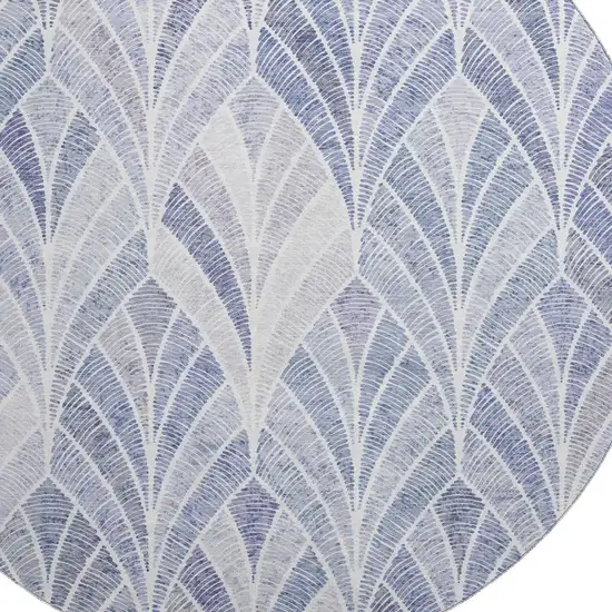 8' Denim Blue And Ivory Geometric Washable Round Rug With UV Protection Photo 3