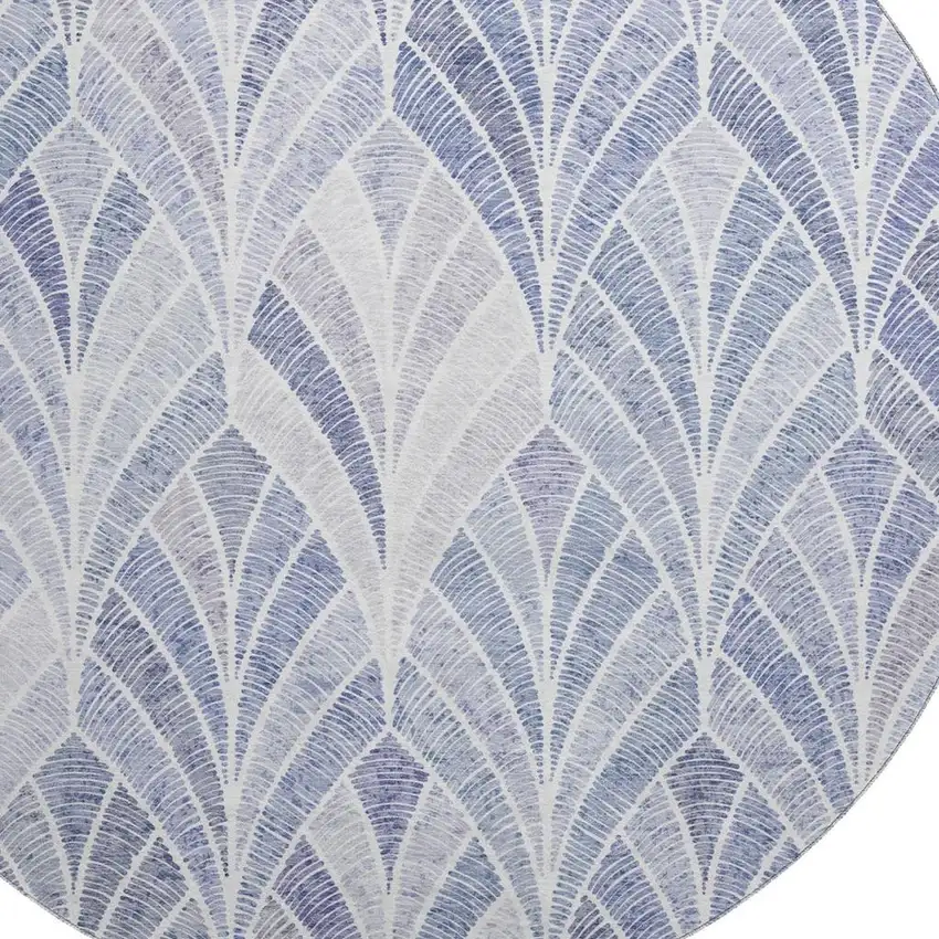 8' Denim Blue And Ivory Geometric Washable Round Rug With UV Protection Photo 3