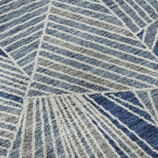 8' Denim Blue And Ivory Geometric Washable Round Rug With UV Protection Photo 9