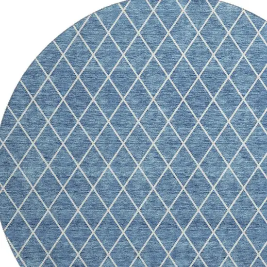 8' Denim Blue And Ivory Geometric Washable Round Rug With UV Protection Photo 2