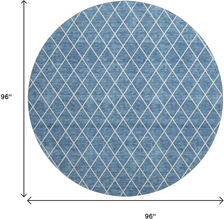 8' Denim Blue And Ivory Geometric Washable Round Rug With UV Protection Photo 9