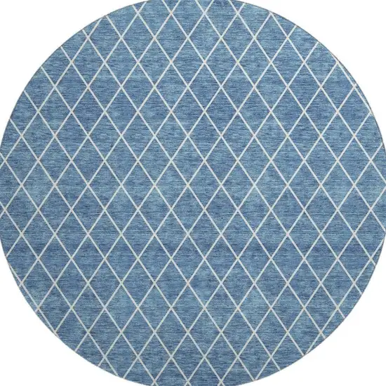 8' Denim Blue And Ivory Geometric Washable Round Rug With UV Protection Photo 3