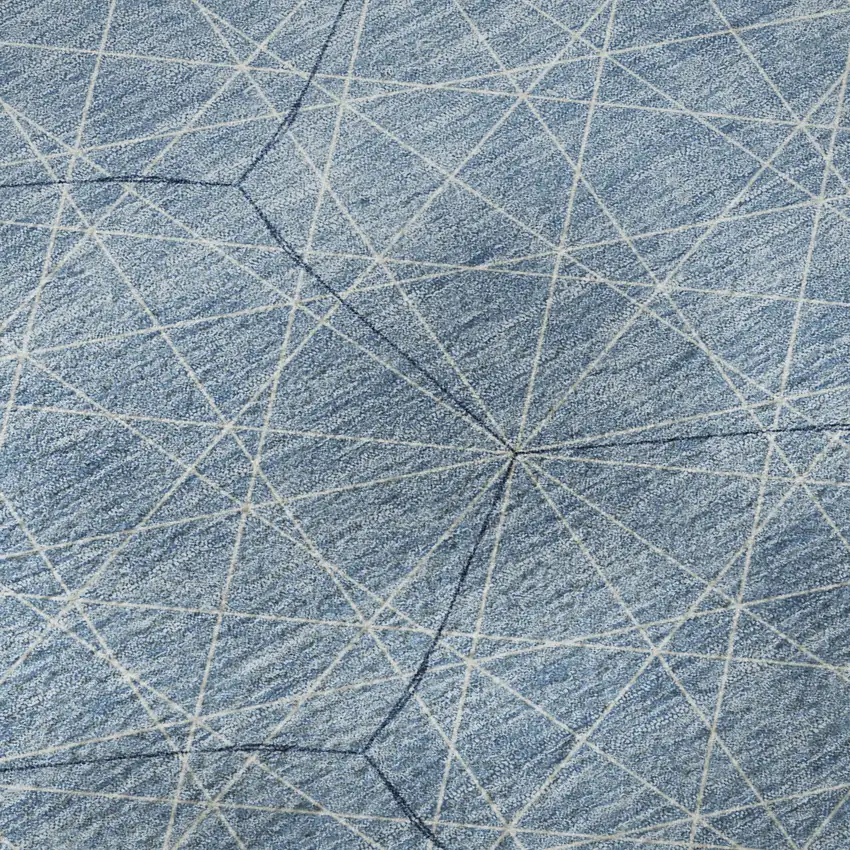 8' Denim Blue And Ivory Geometric Washable Round Rug With UV Protection Photo 8