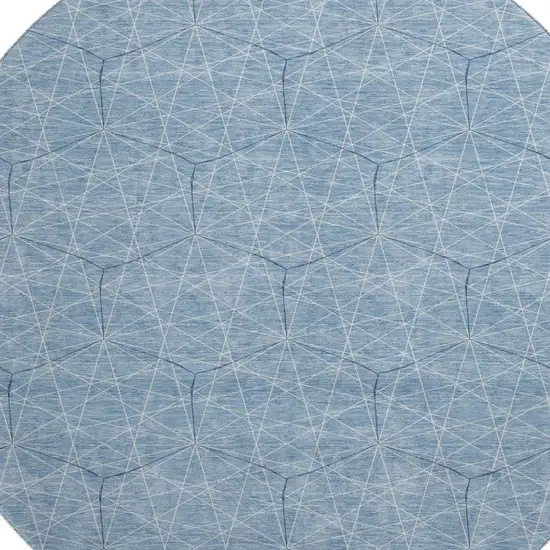 8' Denim Blue And Ivory Geometric Washable Round Rug With UV Protection Photo 2