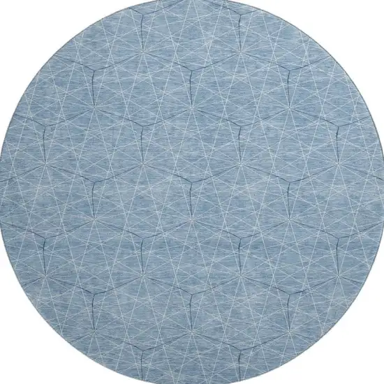 8' Denim Blue And Ivory Geometric Washable Round Rug With UV Protection Photo 3