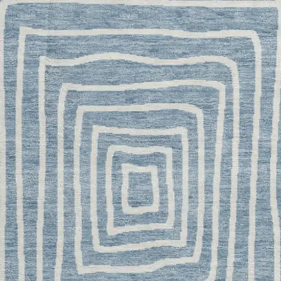 8' Denim Blue And Ivory Geometric Washable Round Rug With UV Protection Photo 3