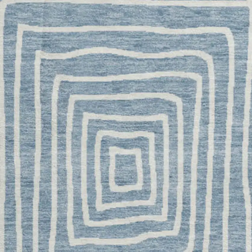 8' Denim Blue And Ivory Geometric Washable Round Rug With UV Protection Photo 3