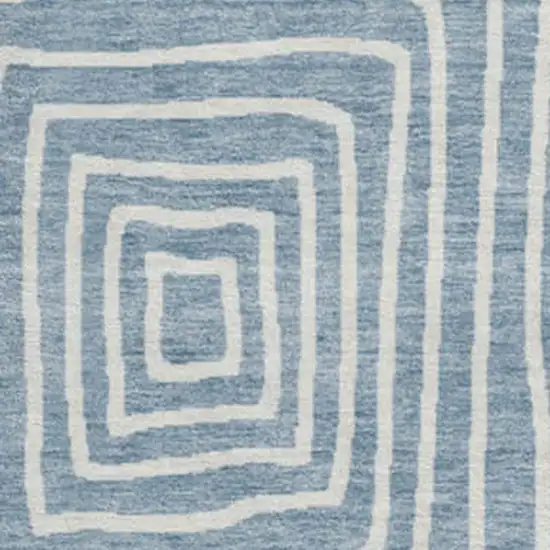 8' Denim Blue And Ivory Geometric Washable Round Rug With UV Protection Photo 2