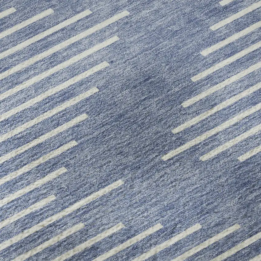 8' Denim Blue And Ivory Geometric Washable Round Rug With UV Protection Photo 8