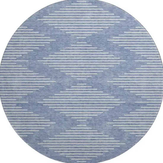 8' Denim Blue And Ivory Geometric Washable Round Rug With UV Protection Photo 3