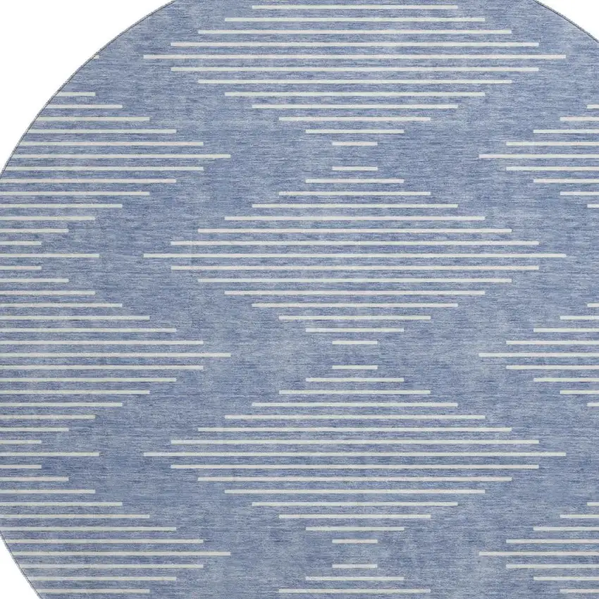 8' Denim Blue And Ivory Geometric Washable Round Rug With UV Protection Photo 2