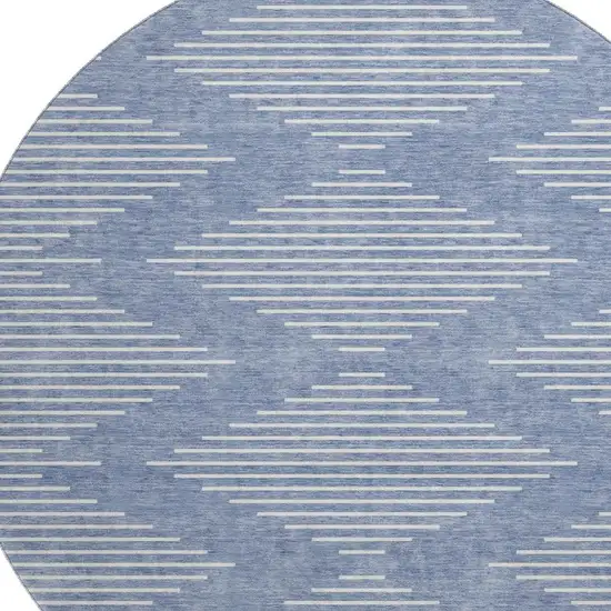 8' Denim Blue And Ivory Geometric Washable Round Rug With UV Protection Photo 2