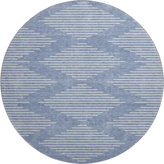 8' Denim Blue And Ivory Geometric Washable Round Rug With UV Protection Photo 1
