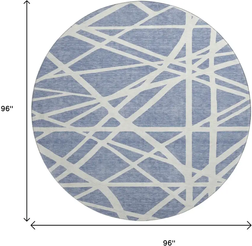 8' Denim Blue And Ivory Geometric Washable Round Rug With UV Protection Photo 9